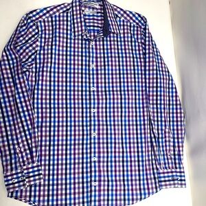 Nick Graham Everywhere Navy Purple Check Mens Button Up Stretch Modern Fit